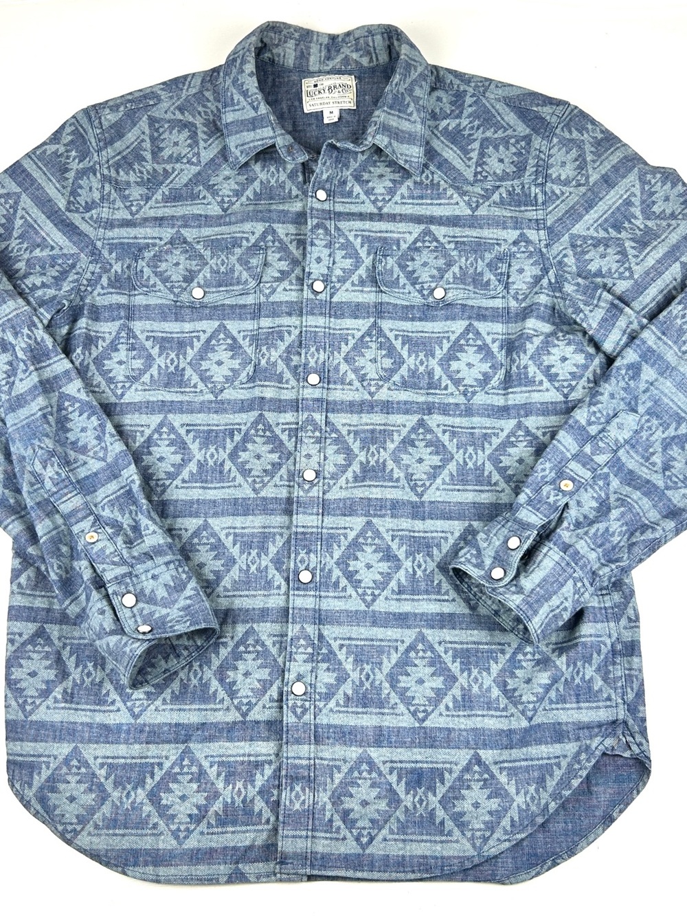 Lucky Brand Aztec Print Pearl snap Western Shirt - Light Blue Sz medium